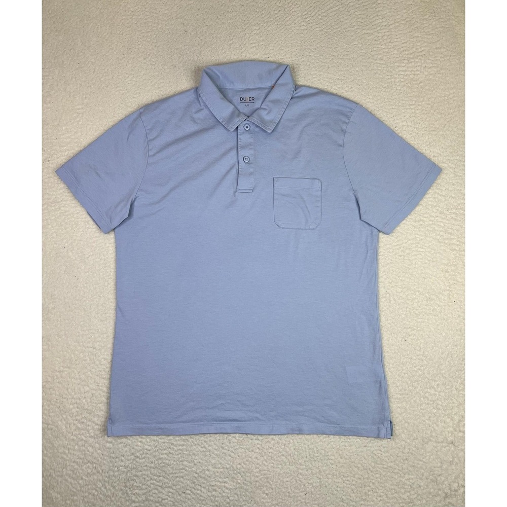 DU/ER Polo Shirt Mens Large Blue 100% Pima Cotton Pocket Casual Soft Knit